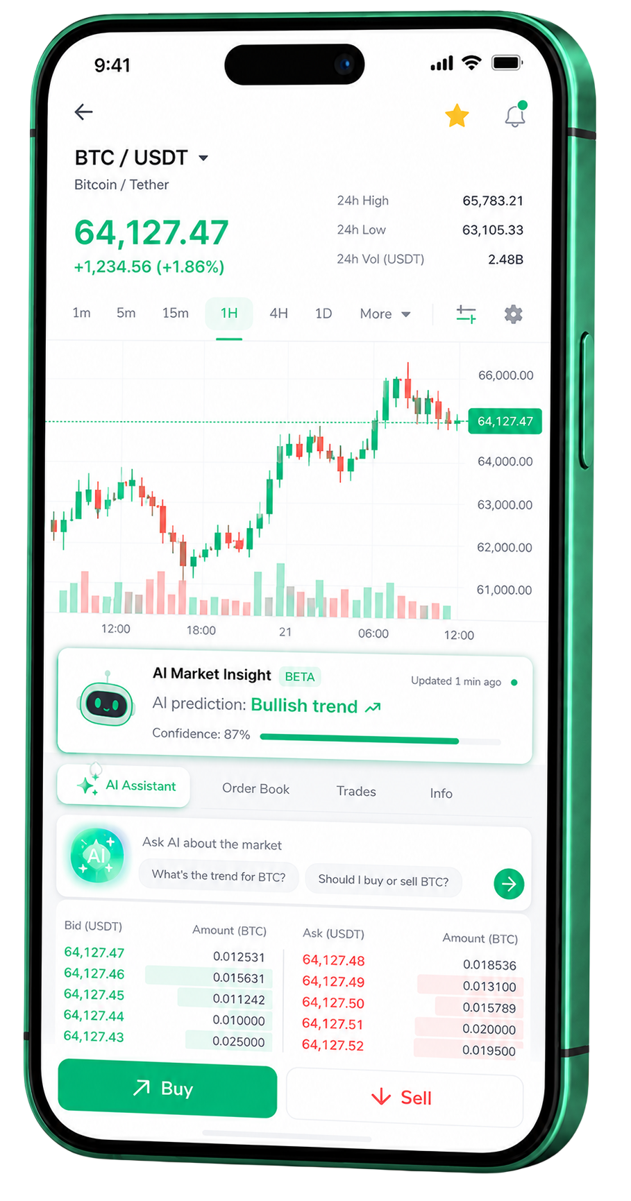 App di trading mobile Luce Crescoro in esecuzione su uno smartphone